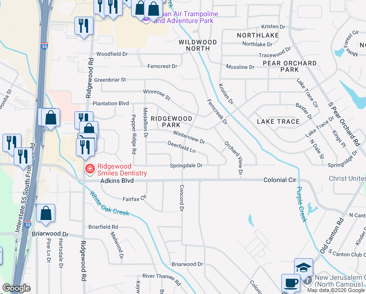 map of restaurants, bars, coffee shops, grocery stores, and more near 5801 Concord Drive in Jackson