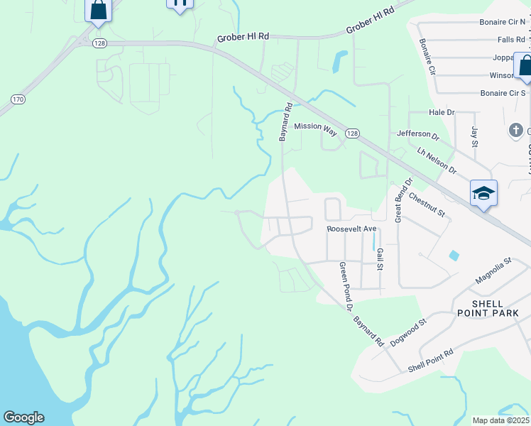map of restaurants, bars, coffee shops, grocery stores, and more near 123 Willow Point Road in Beaufort