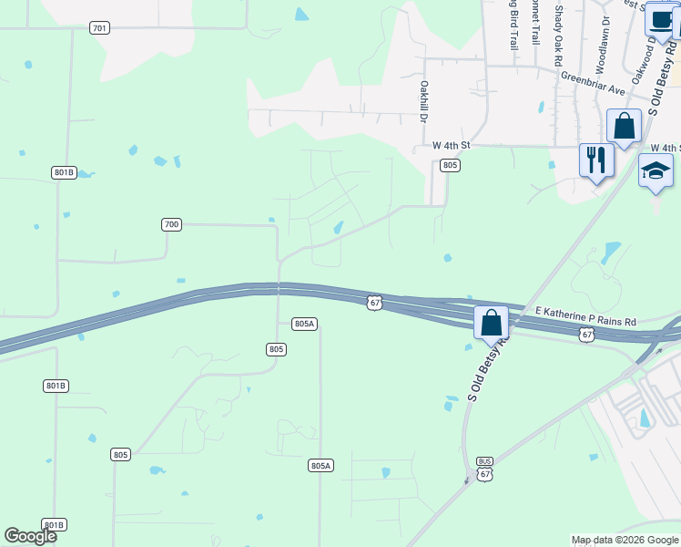 map of restaurants, bars, coffee shops, grocery stores, and more near 714 County Road 805A in Cleburne