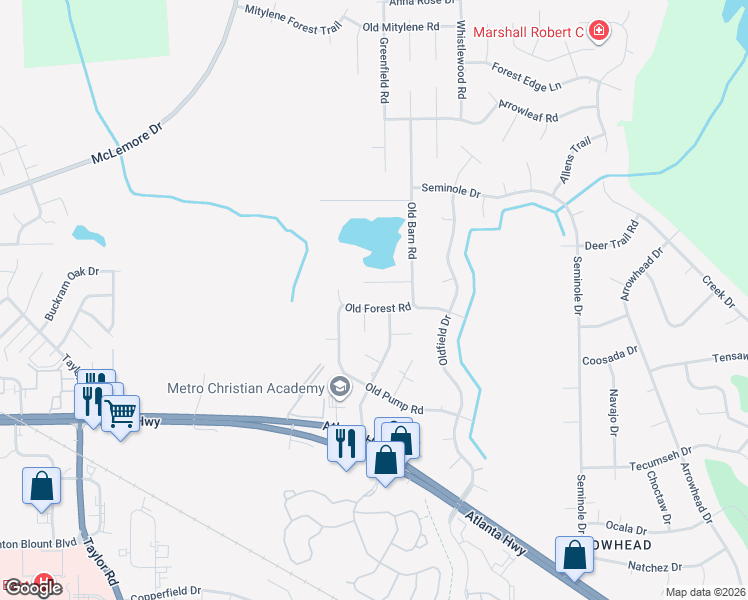 map of restaurants, bars, coffee shops, grocery stores, and more near 7307-7313 Old Forest Road in Montgomery