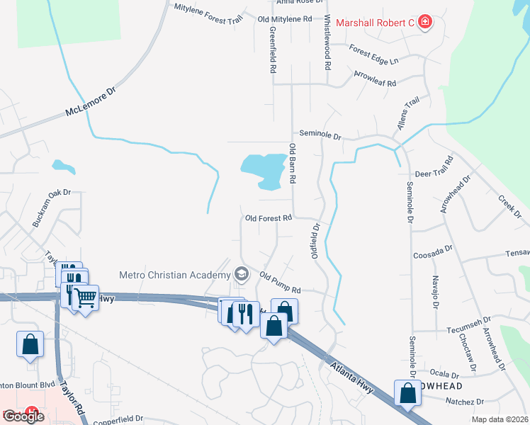 map of restaurants, bars, coffee shops, grocery stores, and more near 7307-7313 Old Forest Road in Montgomery