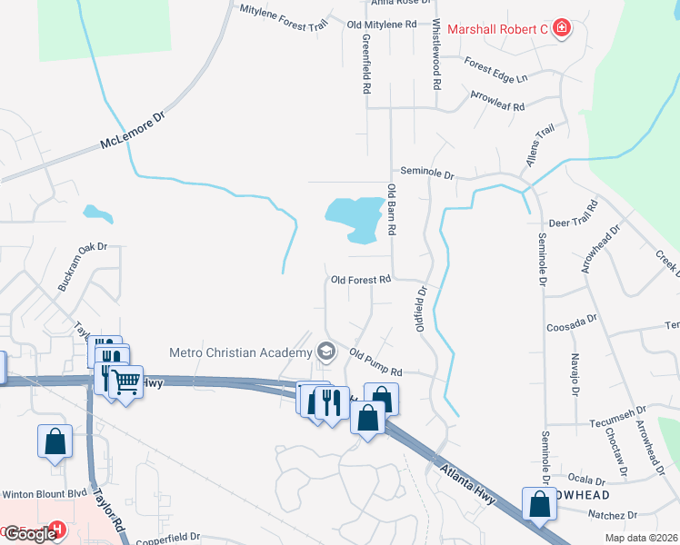 map of restaurants, bars, coffee shops, grocery stores, and more near 7307-7313 Old Forest Road in Montgomery