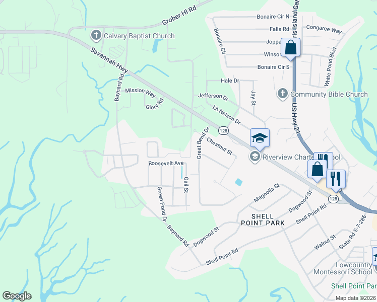 map of restaurants, bars, coffee shops, grocery stores, and more near 262 Admiration Avenue in Beaufort