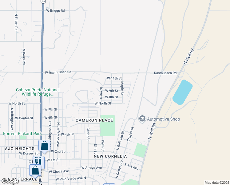 map of restaurants, bars, coffee shops, grocery stores, and more near 120 West 8th Street in Ajo