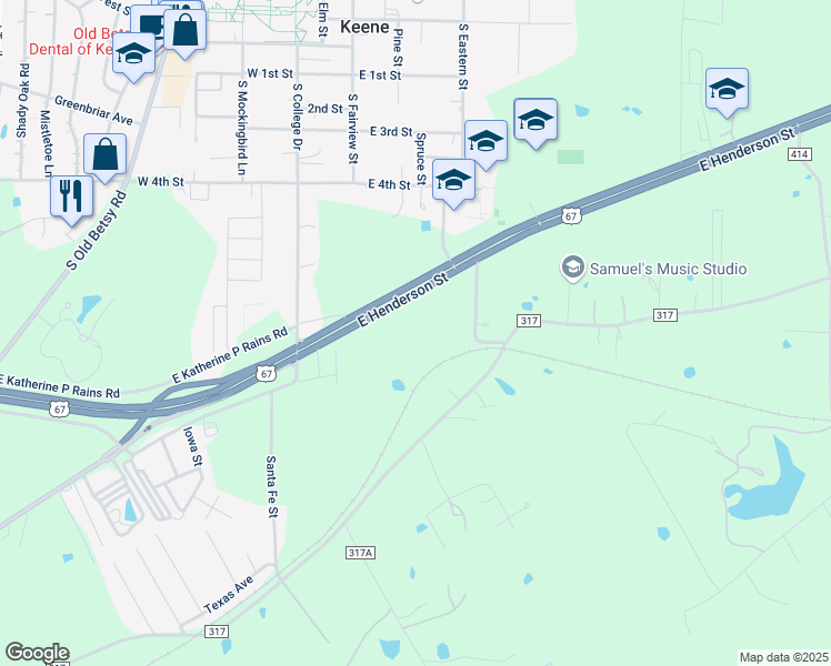 map of restaurants, bars, coffee shops, grocery stores, and more near 3501 County Road 317 in Cleburne