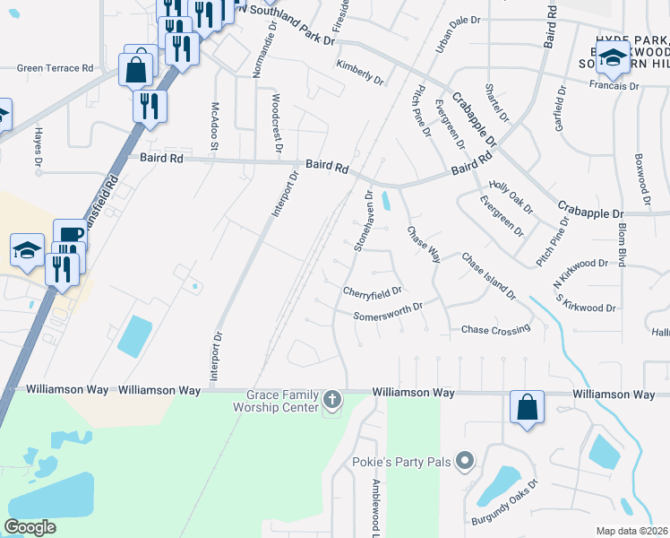 map of restaurants, bars, coffee shops, grocery stores, and more near 2506 Cherryfield Court in Shreveport