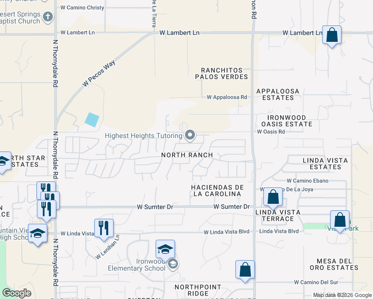 map of restaurants, bars, coffee shops, grocery stores, and more near 3235 West Desert Dawn Trail in Tucson