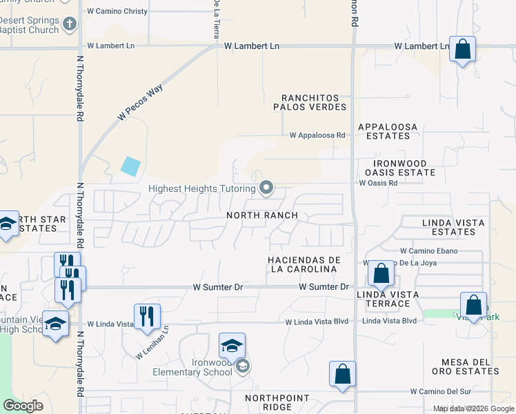 map of restaurants, bars, coffee shops, grocery stores, and more near 3235 West Desert Dawn Trail in Tucson