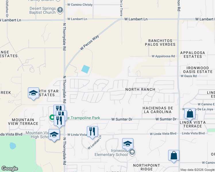 map of restaurants, bars, coffee shops, grocery stores, and more near 3472 West Sky Ridge Loop in Tucson
