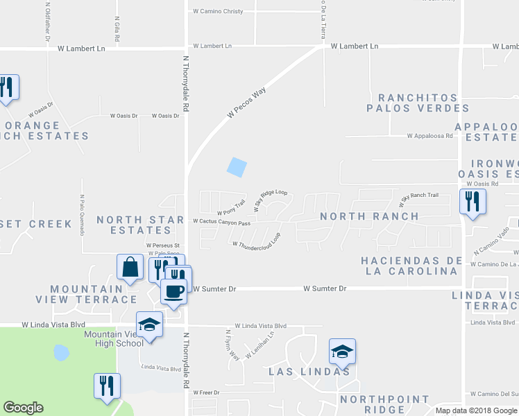 map of restaurants, bars, coffee shops, grocery stores, and more near 9907 North Woodstone Trail in Tucson