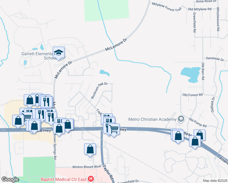 map of restaurants, bars, coffee shops, grocery stores, and more near 231 Preakness Path in Montgomery