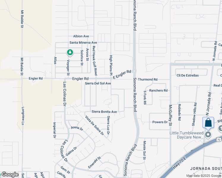 map of restaurants, bars, coffee shops, grocery stores, and more near High Plains Place in Las Cruces