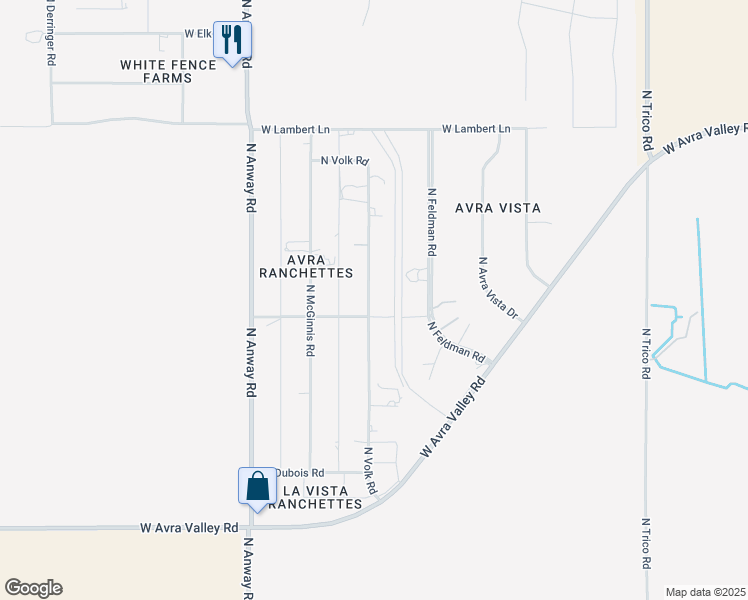 map of restaurants, bars, coffee shops, grocery stores, and more near 10001 North Volk Road in Marana