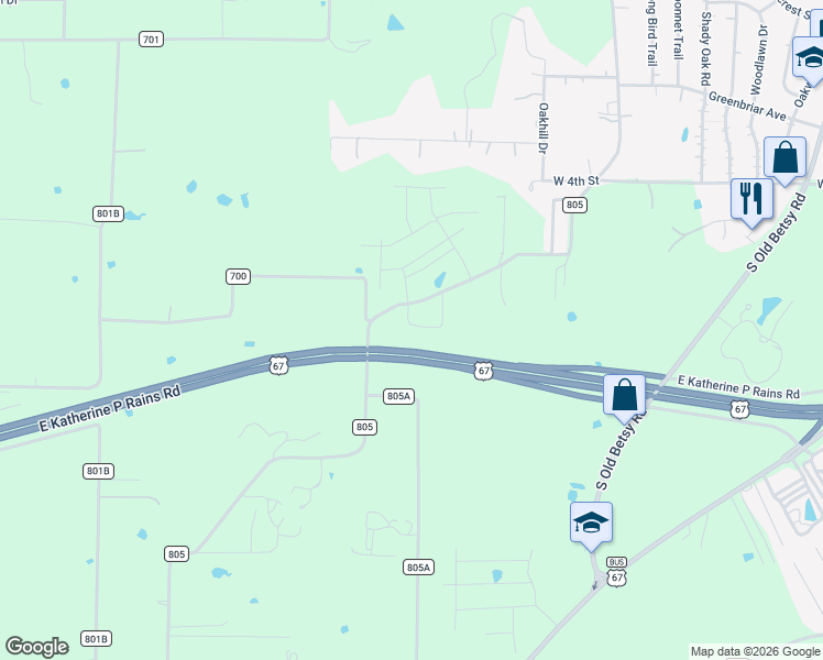 map of restaurants, bars, coffee shops, grocery stores, and more near 714 County Road 805A in Cleburne