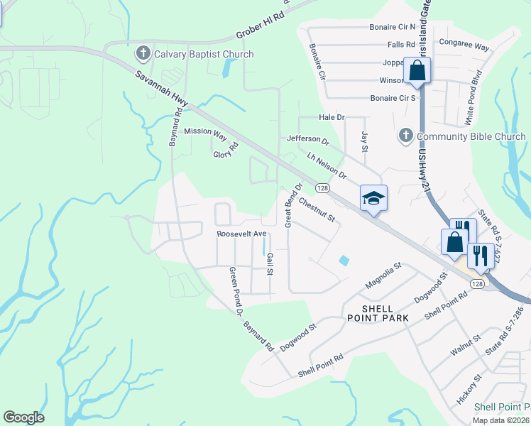 map of restaurants, bars, coffee shops, grocery stores, and more near 262 Admiration Avenue in Beaufort