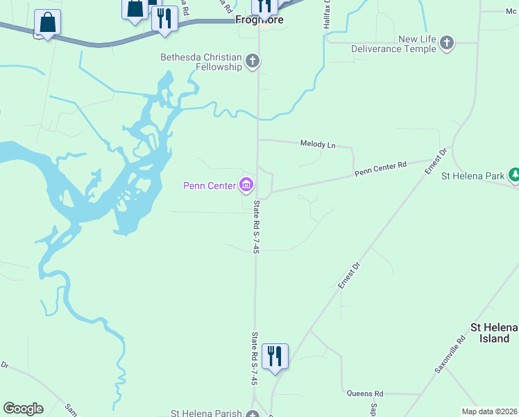 map of restaurants, bars, coffee shops, grocery stores, and more near 127 Doctor Martin Luther King Junior Drive in Saint Helena Island