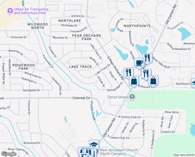 map of restaurants, bars, coffee shops, grocery stores, and more near 5821 North Dale Street in Jackson