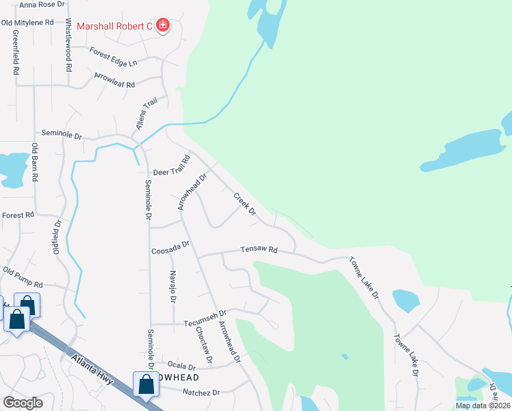 map of restaurants, bars, coffee shops, grocery stores, and more near 38 Creek Drive in Montgomery