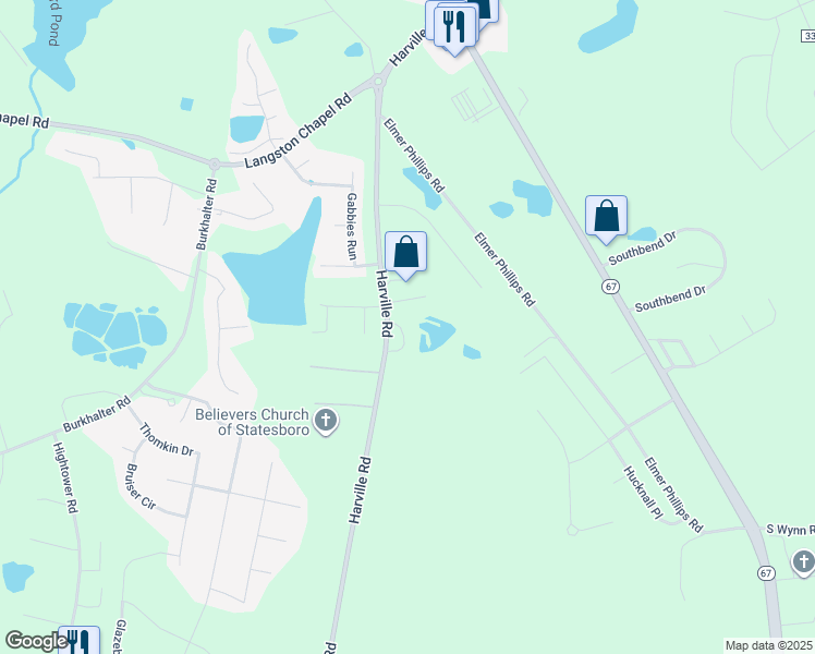 map of restaurants, bars, coffee shops, grocery stores, and more near 100 Reserve Lane in Statesboro