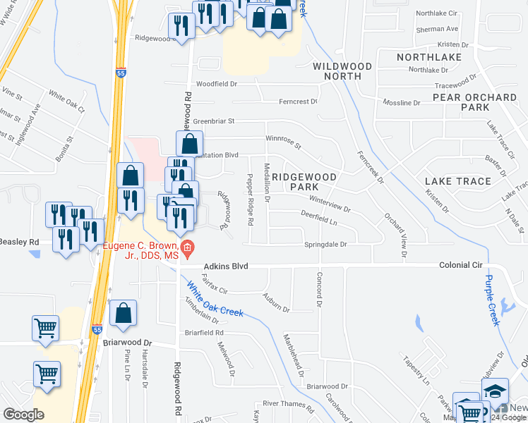 map of restaurants, bars, coffee shops, grocery stores, and more near 5737 Medallion Drive in Jackson