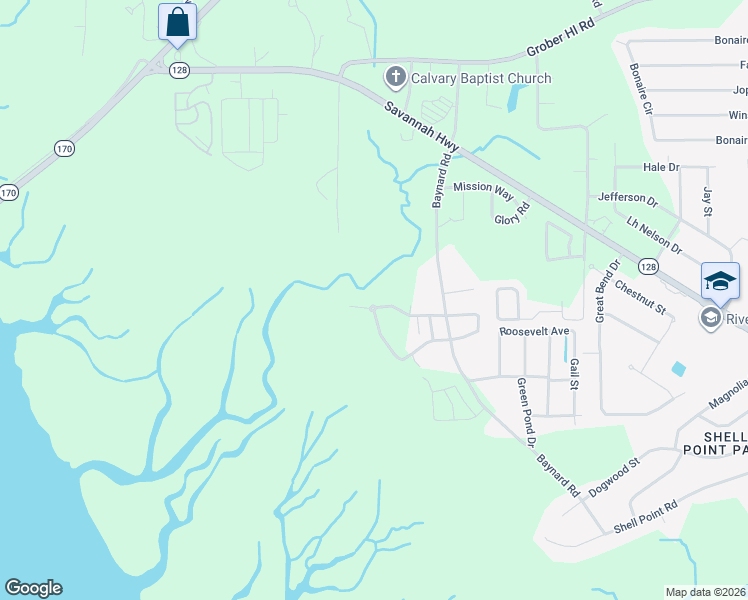 map of restaurants, bars, coffee shops, grocery stores, and more near 112 Willow Point Road in Beaufort