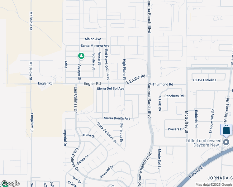 map of restaurants, bars, coffee shops, grocery stores, and more near 7557 Sierra Alta Place in Las Cruces