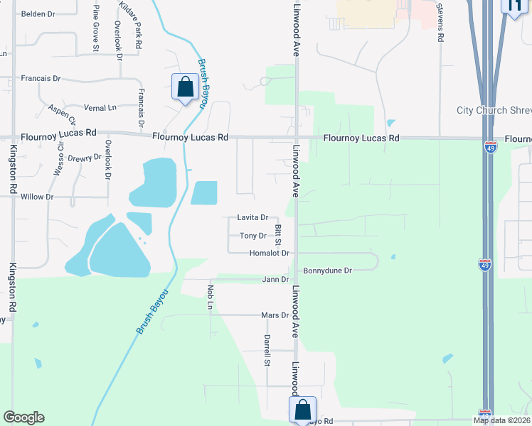 map of restaurants, bars, coffee shops, grocery stores, and more near 405 Lavita Drive in Shreveport