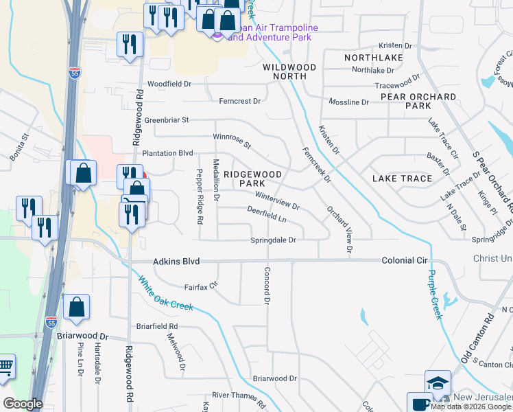 map of restaurants, bars, coffee shops, grocery stores, and more near 5747 Concord Drive in Jackson