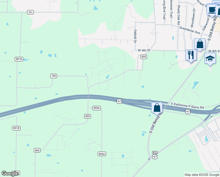 map of restaurants, bars, coffee shops, grocery stores, and more near 714 County Road 805A in Cleburne