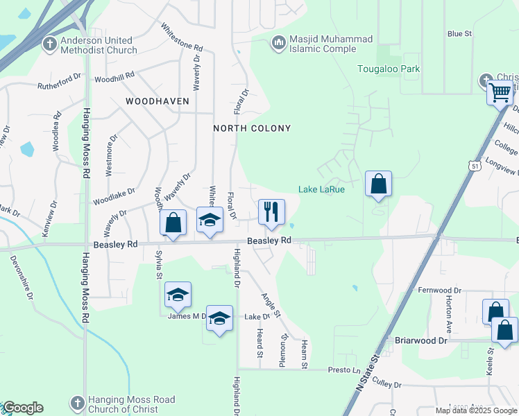 map of restaurants, bars, coffee shops, grocery stores, and more near 5925-5961 Floral Dr in Jackson