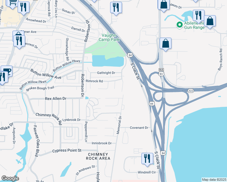 map of restaurants, bars, coffee shops, grocery stores, and more near 5040 Patsye Ann Cove in Abilene