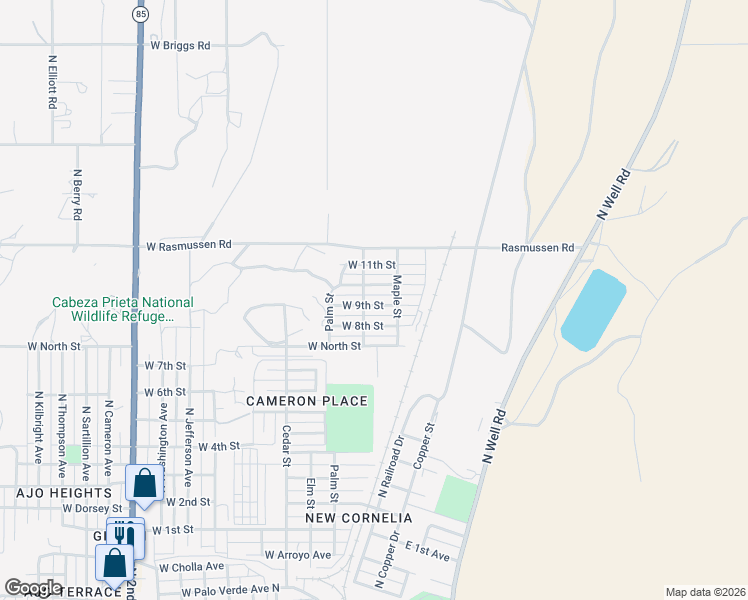 map of restaurants, bars, coffee shops, grocery stores, and more near 120 West 8th Street in Ajo