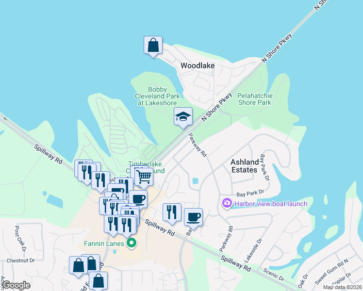 map of restaurants, bars, coffee shops, grocery stores, and more near 415 Pelahatchie Shore Drive in Brandon