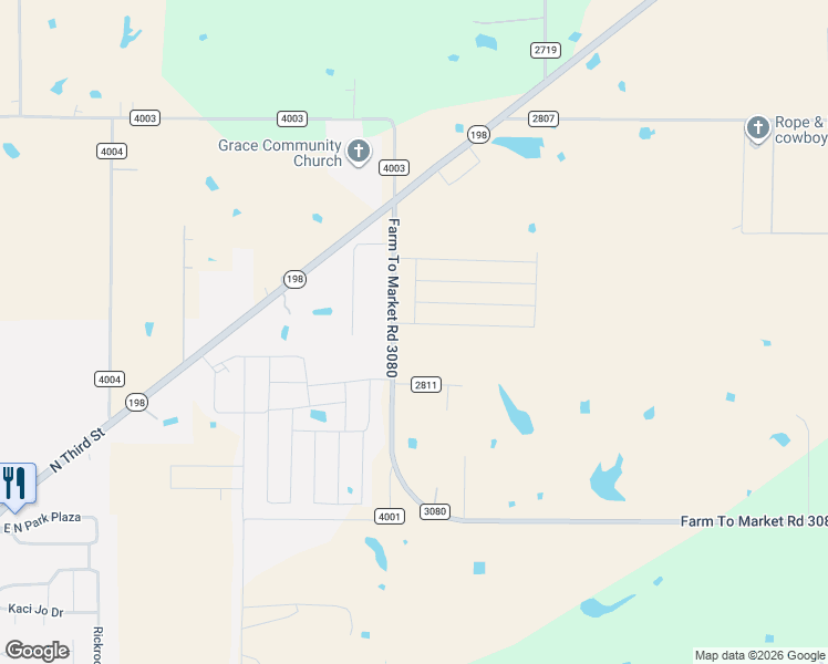 map of restaurants, bars, coffee shops, grocery stores, and more near 6246 County Road 3080 in Mabank