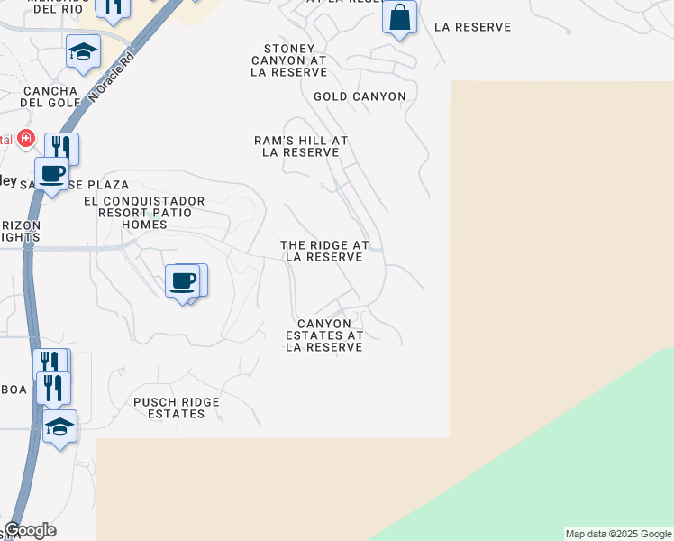 map of restaurants, bars, coffee shops, grocery stores, and more near 10031 North Alder Spring Drive in Oro Valley