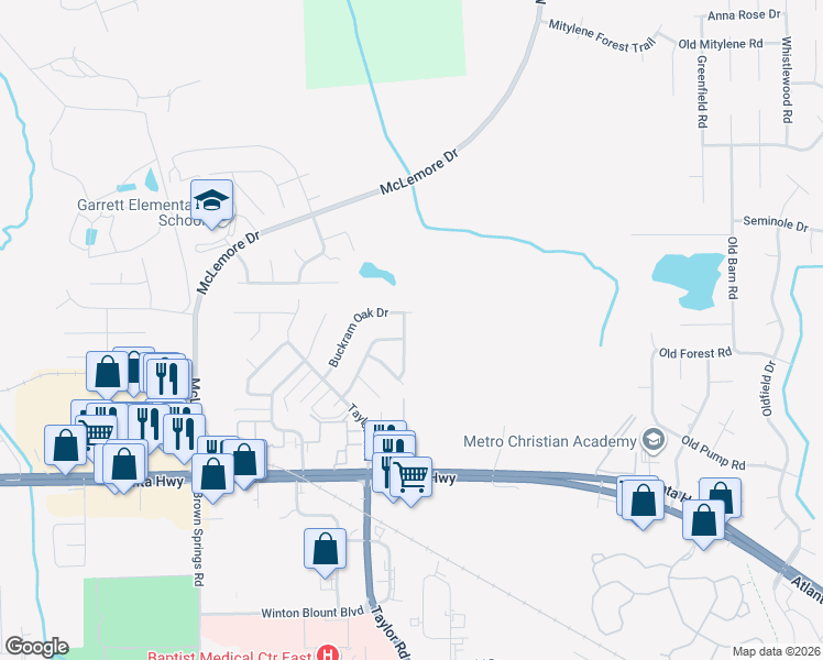 map of restaurants, bars, coffee shops, grocery stores, and more near 7137 Buckram Oak Drive in Montgomery