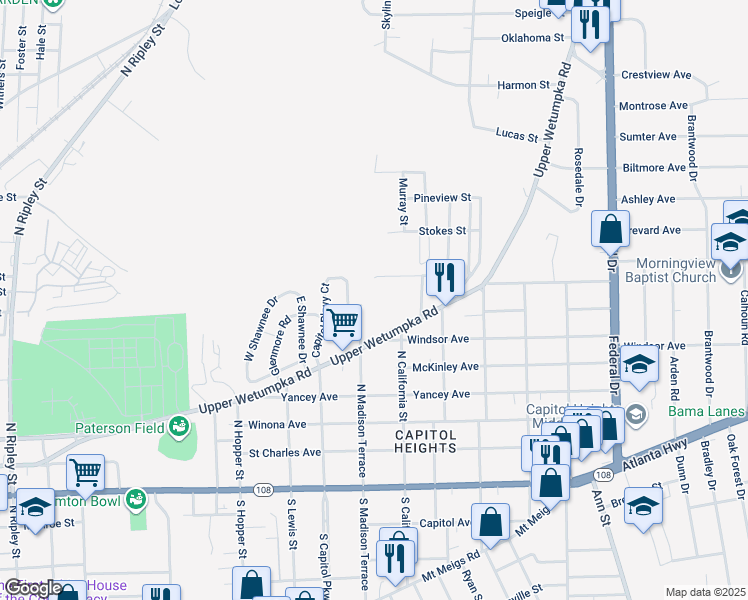 map of restaurants, bars, coffee shops, grocery stores, and more near 1804 Dixie Ct in Montgomery