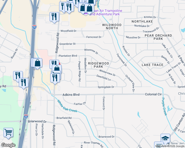 map of restaurants, bars, coffee shops, grocery stores, and more near 1232 Winterview Drive in Jackson
