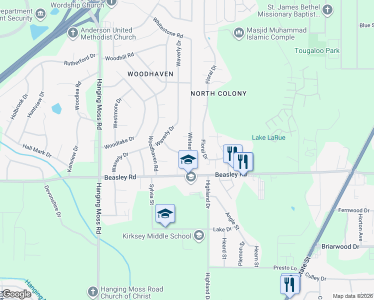 map of restaurants, bars, coffee shops, grocery stores, and more near 5953 Whitestone Court in Jackson