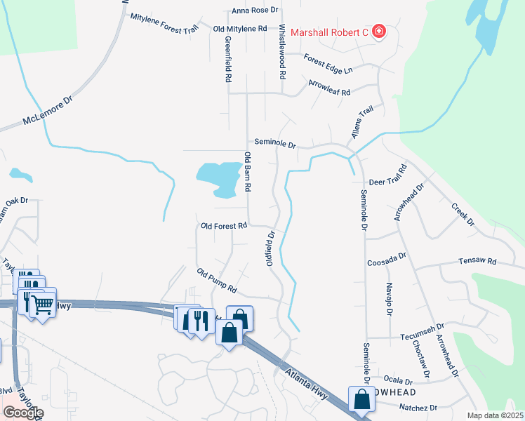 map of restaurants, bars, coffee shops, grocery stores, and more near 219 Oldfield Place in Montgomery