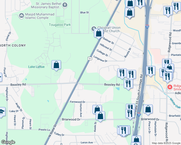 map of restaurants, bars, coffee shops, grocery stores, and more near 230 Beasley Road in Jackson