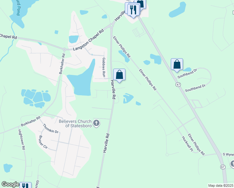 map of restaurants, bars, coffee shops, grocery stores, and more near 2301 Sydneys Chase in Statesboro