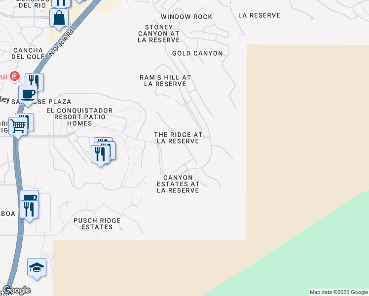 map of restaurants, bars, coffee shops, grocery stores, and more near 10031 North Alder Spring Drive in Oro Valley