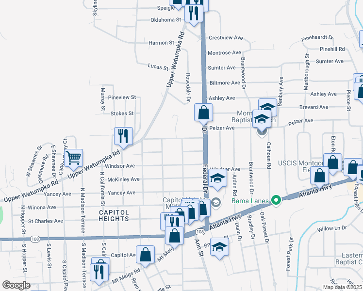 map of restaurants, bars, coffee shops, grocery stores, and more near 2311 McCarter Avenue in Montgomery