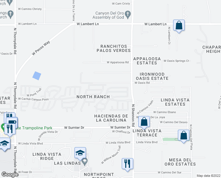 map of restaurants, bars, coffee shops, grocery stores, and more near 3063 West Sky Ranch Trail in Tucson