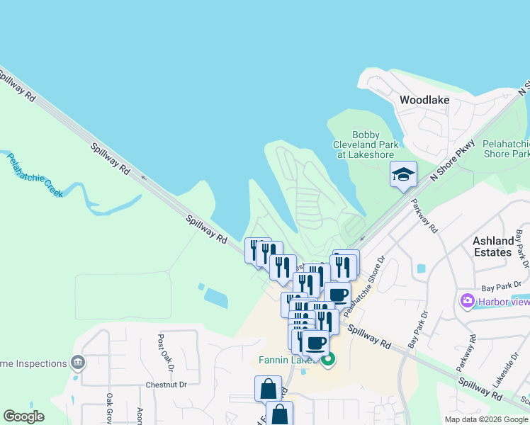 map of restaurants, bars, coffee shops, grocery stores, and more near 111 Lakeshore Drive in Brandon