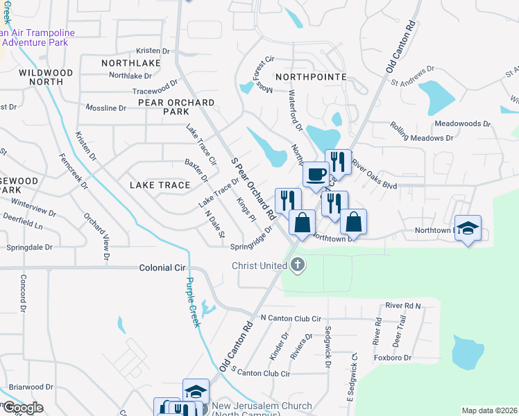 map of restaurants, bars, coffee shops, grocery stores, and more near 73 Springridge Circle in Jackson