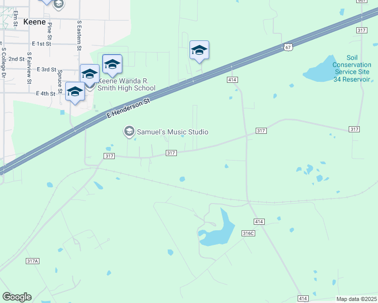 map of restaurants, bars, coffee shops, grocery stores, and more near 3837 County Road 317 in Cleburne