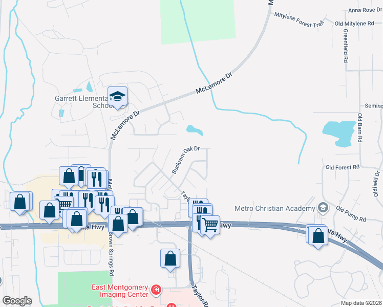 map of restaurants, bars, coffee shops, grocery stores, and more near 7091 Buckram Oak Drive in Montgomery