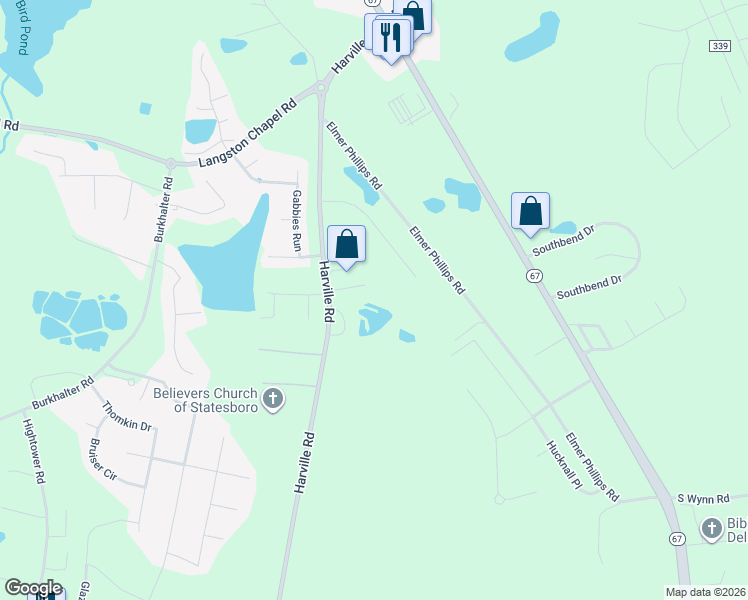 map of restaurants, bars, coffee shops, grocery stores, and more near 6812 Harville Road in Statesboro